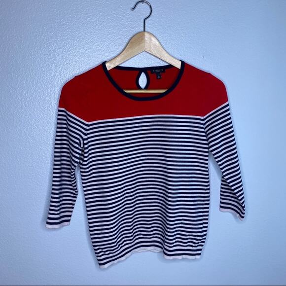 Talbots Red Block Sweater Navy Stripes Small - Picture 1 of 10